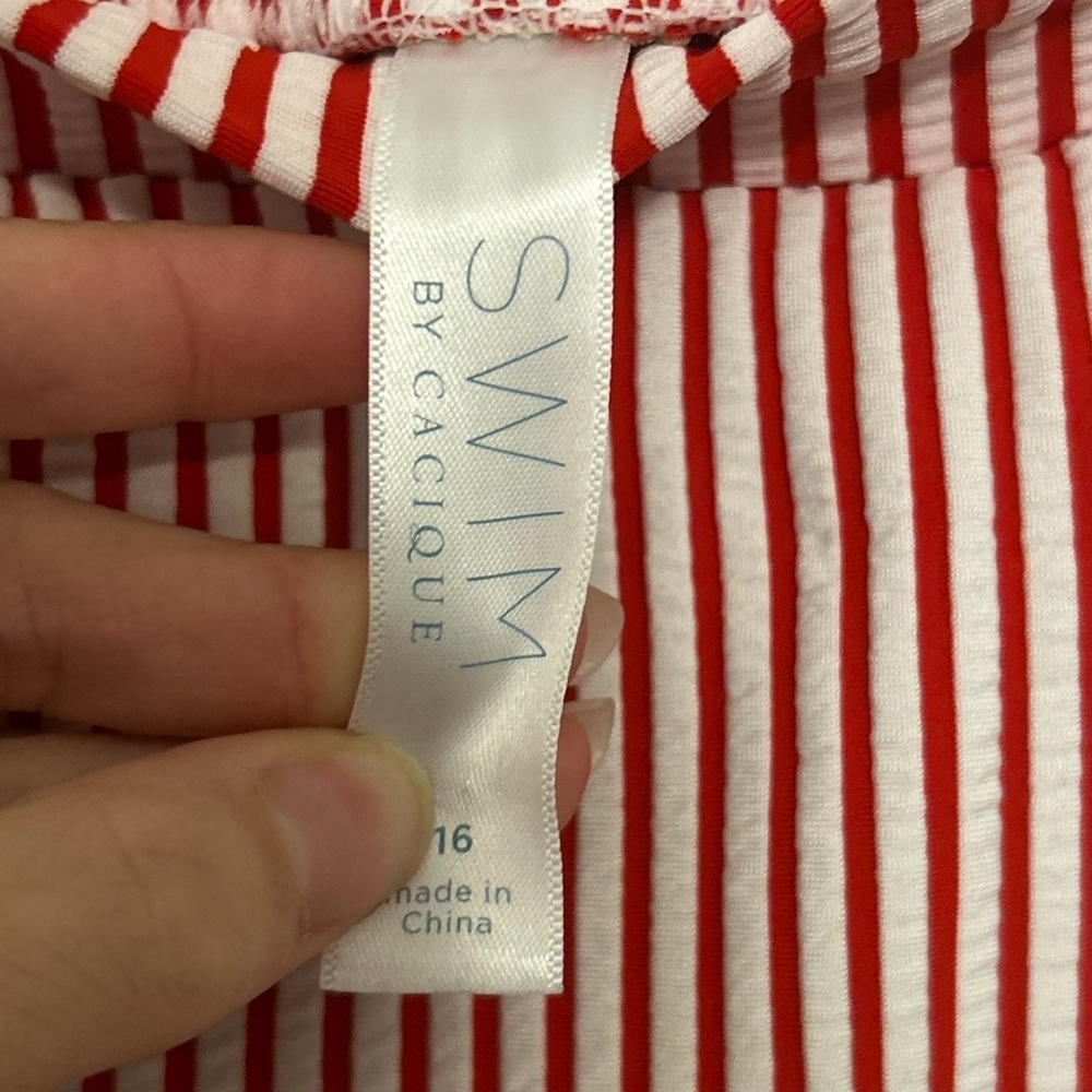 Swim by Cacique Red & White Striped Seersucker Swim Skirt with Brief Size 16 - Picture 6 of 9